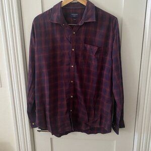 Peter England Casuals Shirt Men’s XL Slim Fit Button Down Long Sleeve Red Plaid